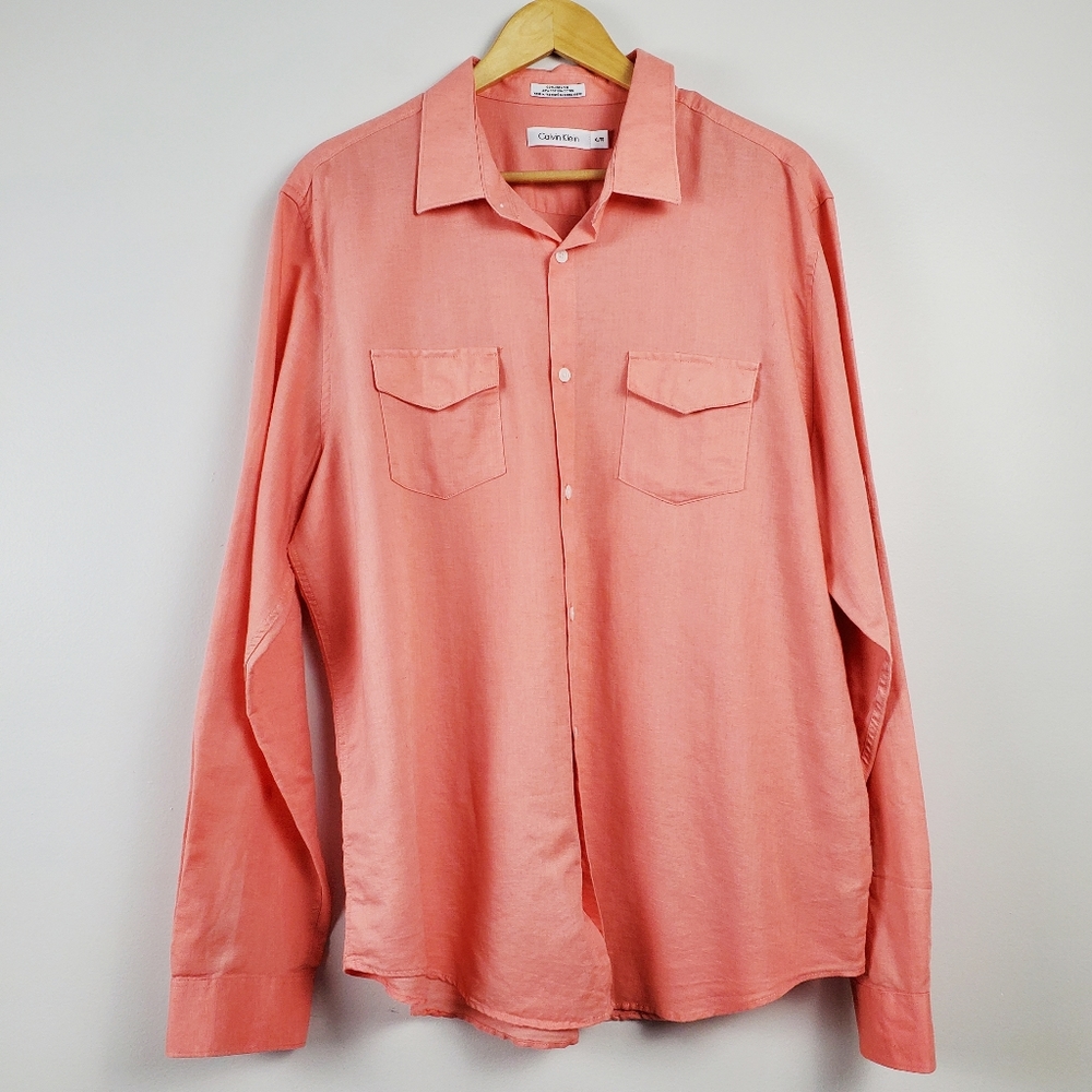 CALVIN KLEIN | Men's Cotton Linen Button Down Shirt